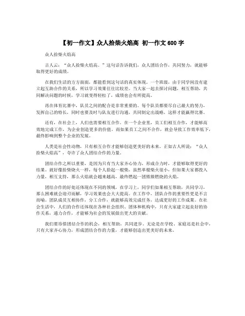 【初一作文】众人拾柴火焰高 初一作文600字