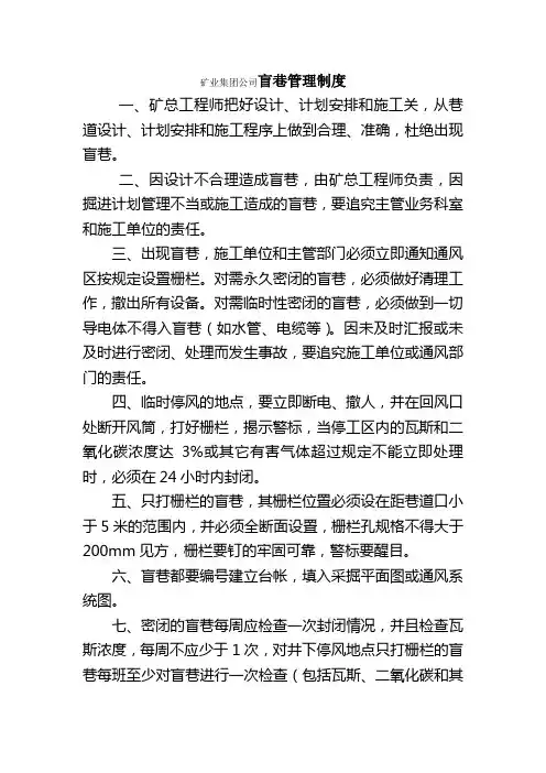 矿业集团公司盲巷管理制度