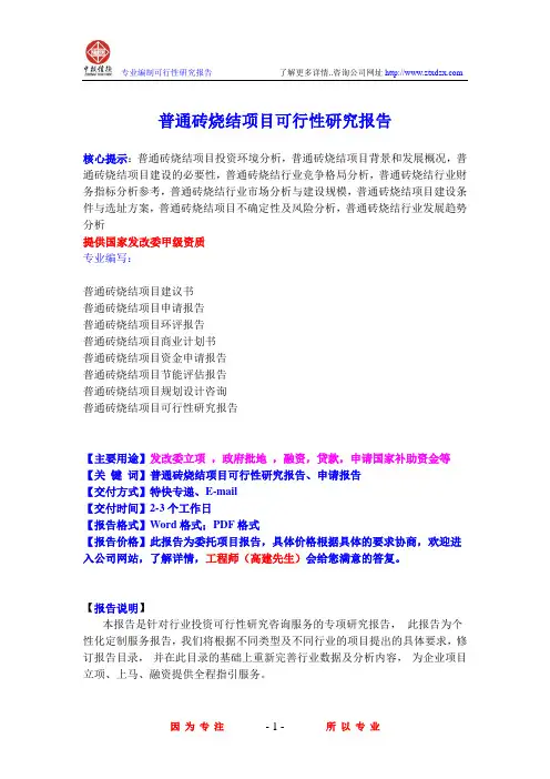 普通砖烧结项目可行性研究报告
