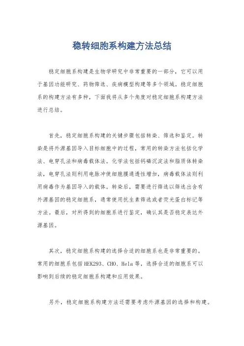 稳转细胞系构建方法总结