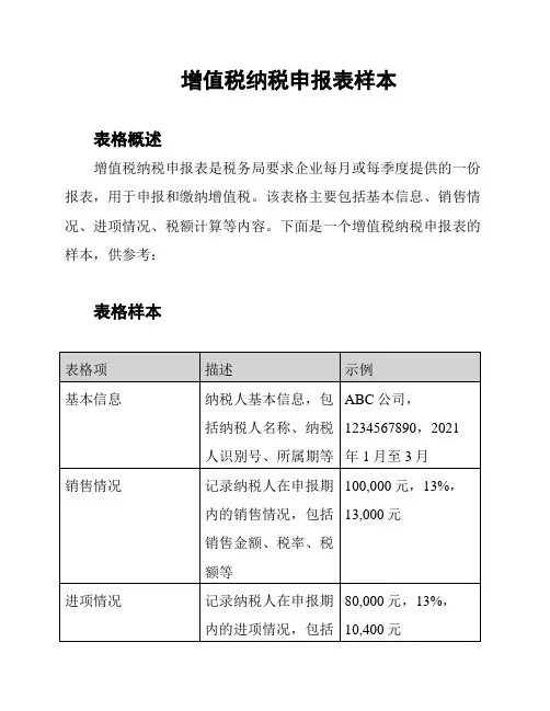 增值税纳税申报表样本