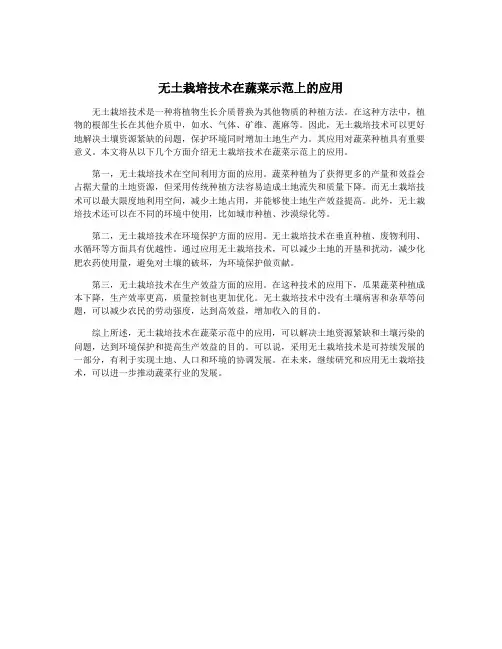 无土栽培技术在蔬菜示范上的应用