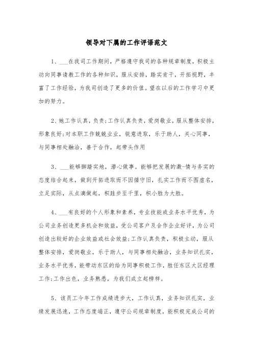 领导对下属的工作评语范文（2篇）
