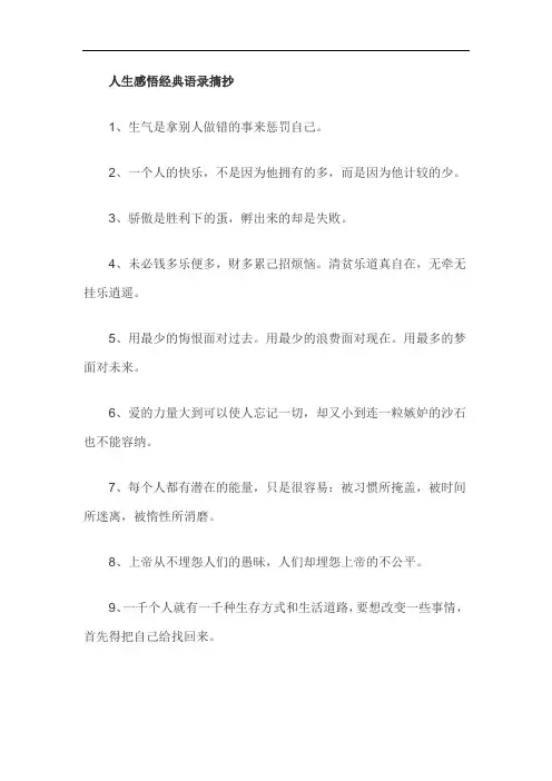 人生感悟经典语录摘抄