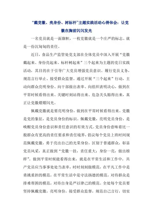 “戴党徽、亮身份、树标杆”主题实践活动心得体会：让党徽在胸前闪闪发光