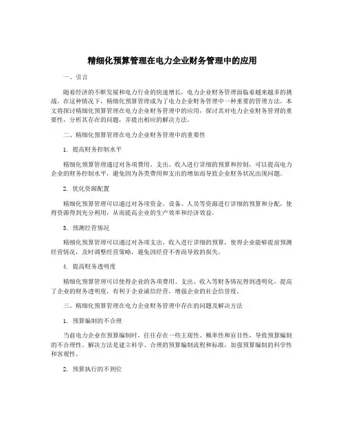 精细化预算管理在电力企业财务管理中的应用