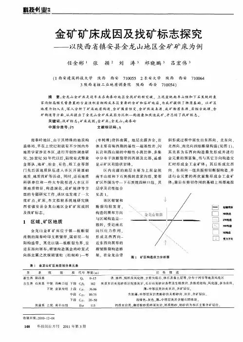 金矿矿床成因及找矿标志探究——以陕西省镇安县金龙山地区金矿矿床为例