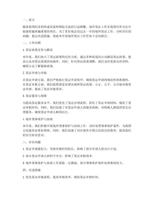境外签证工作总结报告