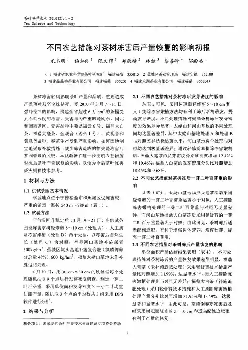 不同农艺措施对茶树冻害后产量恢复的影响初报