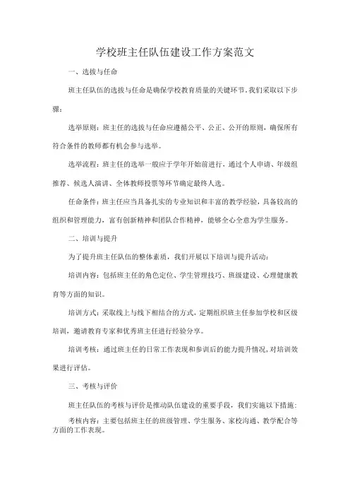 学校班主任队伍建设工作方案范文