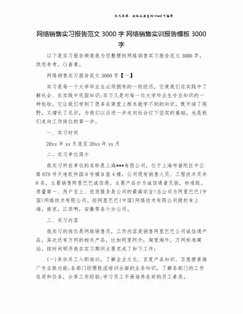 网络销售实习报告范文3000字 网络销售实训报告模板3000字.doc