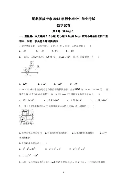 咸宁市2018年中考数学试题含答案