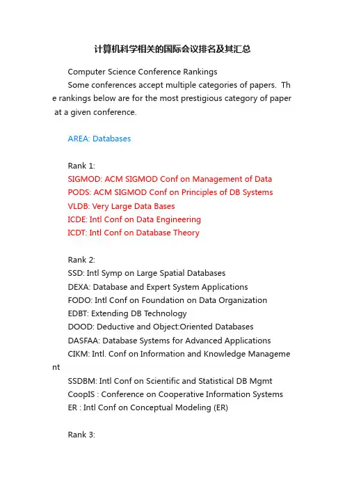 计算机科学相关的国际会议排名及其汇总