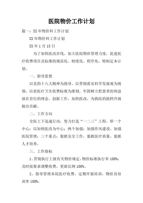 医院物价工作计划