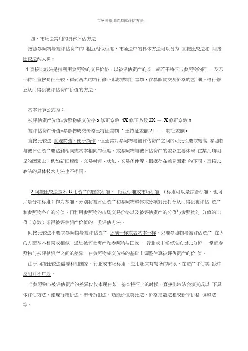 资产评估基础-市场法常用的具体评估方法知识点