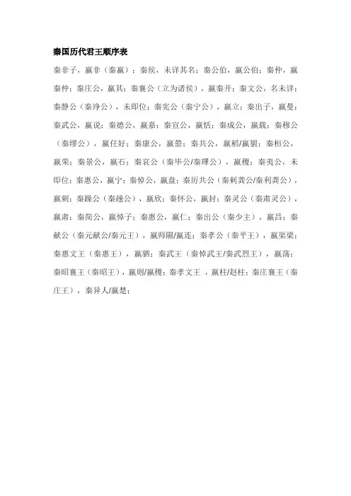 秦国历代君王顺序表