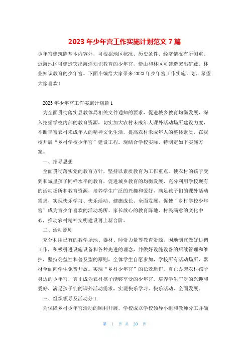 2023年少年宫工作实施计划范文7篇