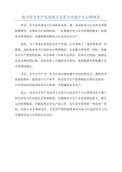 电力安全生产反违章大反思大讨论个人心得体会