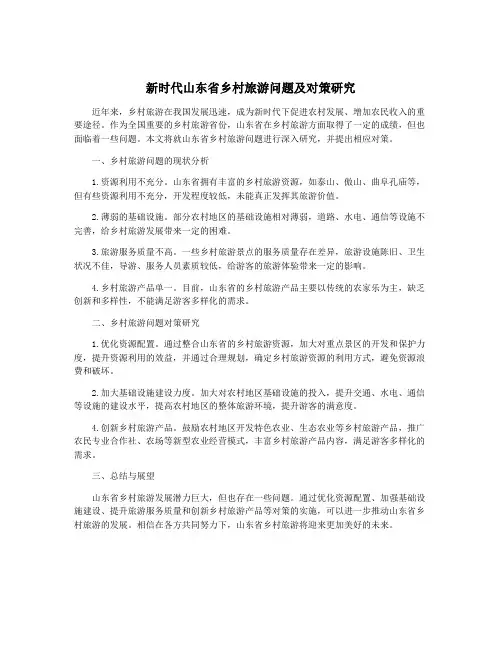 新时代山东省乡村旅游问题及对策研究