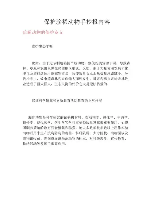 保护珍稀动物手抄报内容