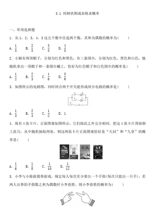 3.1 用树状图或表格求概率 练习题 2024-2025学年北师大版九年级数学上册