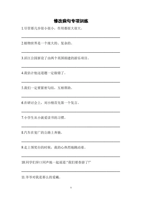 小升初语文 修改病句 专项训练(专项训练)2023-2024学年统编版语文六年级下册