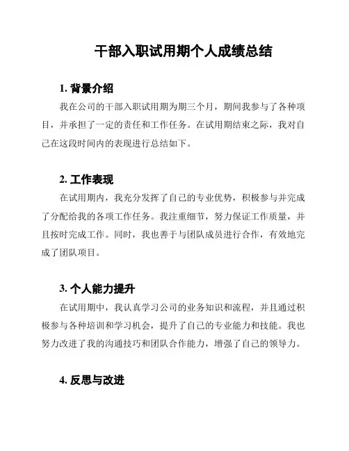 干部入职试用期个人成绩总结