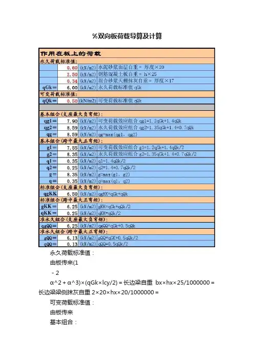 %双向板荷载导算及计算