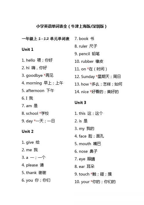 小学英语单词表全(牛津版)
