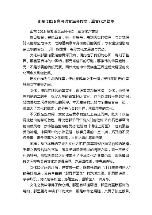 山东2016高考语文满分作文：享文化之繁华