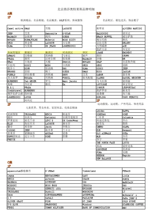 北京燕莎奥特莱斯品牌明细