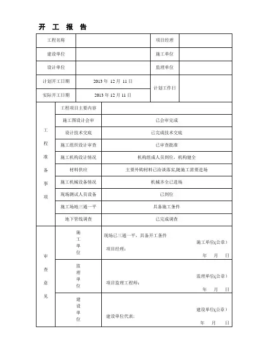 市政工程开工报告【模板范本】
