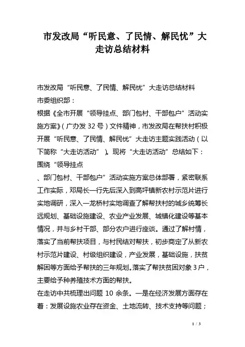 市发改局“听民意、了民情、解民忧”大走访总结材料