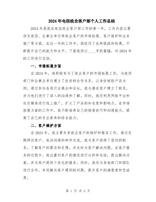 2024年电信政企客户部个人工作总结