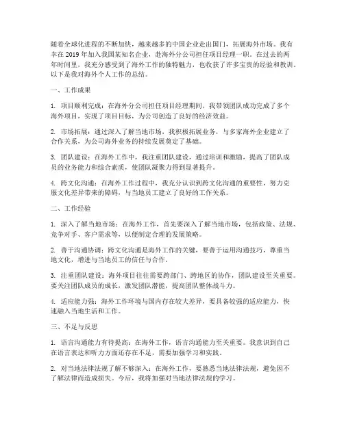 海外个人工作总结