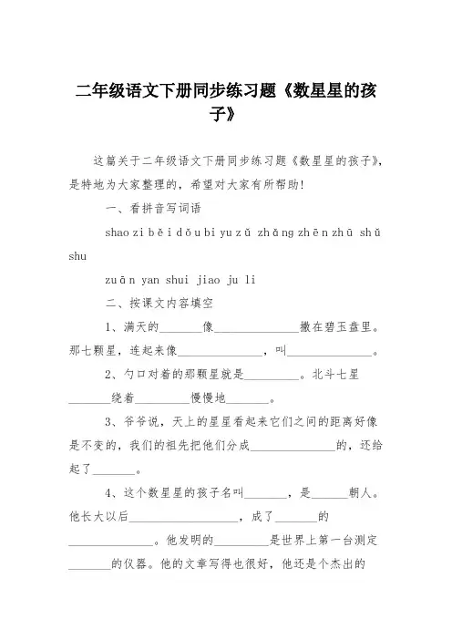二年级语文下册同步练习题《数星星的孩子》
