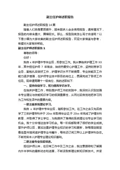副主任护师述职报告