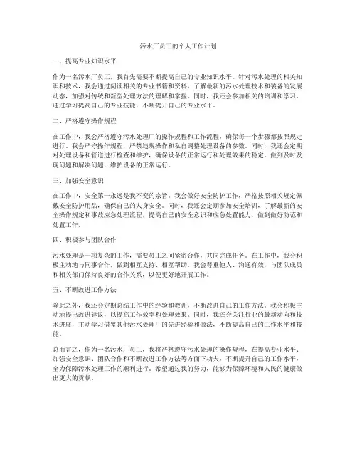 污水厂员工的个人工作计划