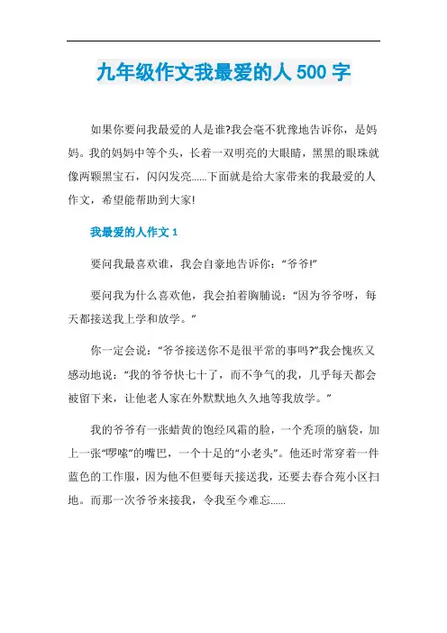 九年级作文我最爱的人500字