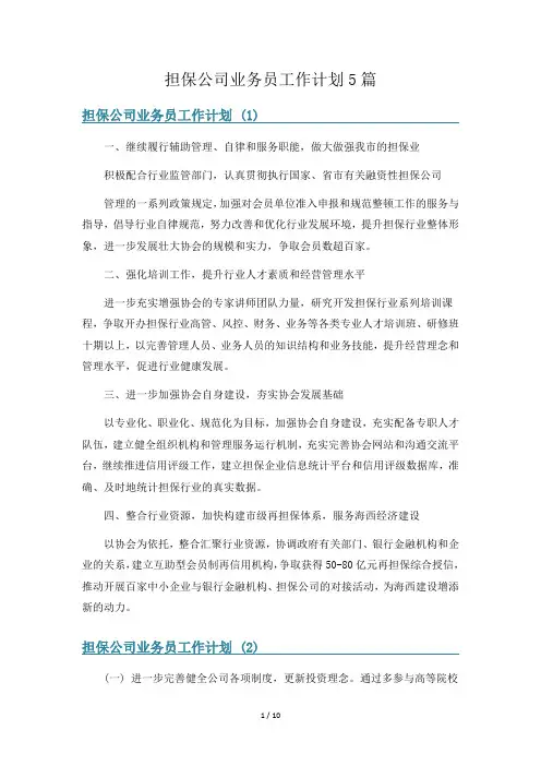 担保公司业务员工作计划5篇
