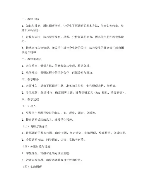 小学调研教案模板
