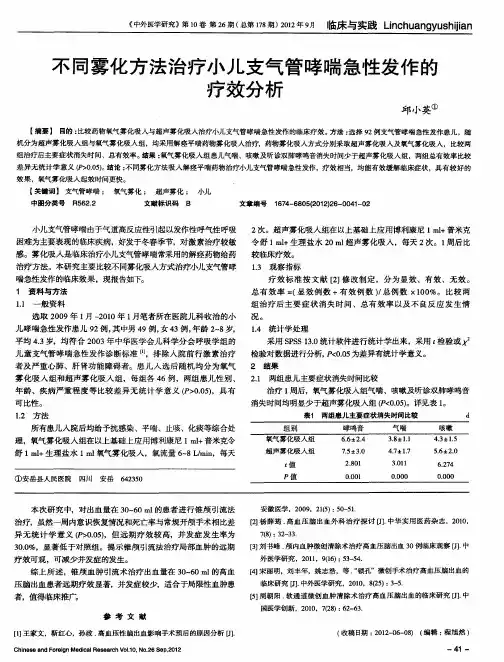 不同雾化方法治疗小儿支气管哮喘急性发作的疗效分析
