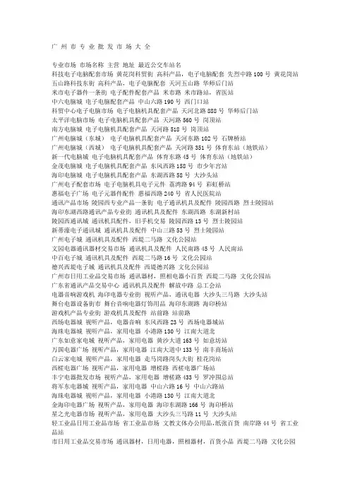 广州市专业批发市场大全
