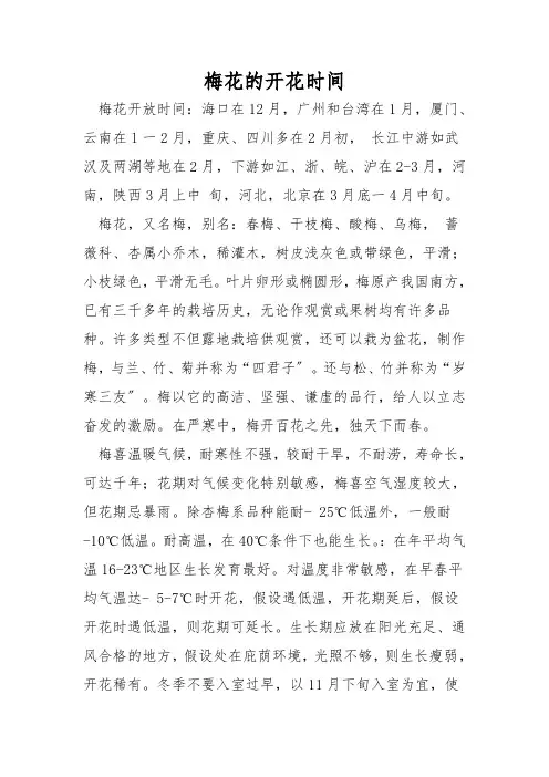 梅花的开花时间