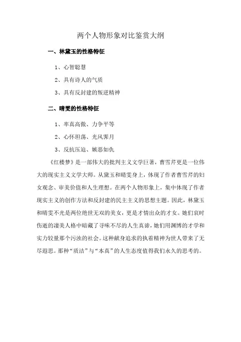 两个人物形象对比鉴赏大纲