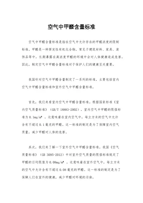 空气中甲醛含量标准