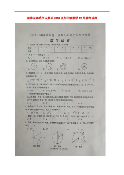 湖北省孝感市云梦县九年级数学12月联考试题(扫描版) 
