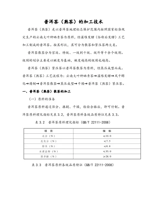 普洱茶(熟茶)的加工技术