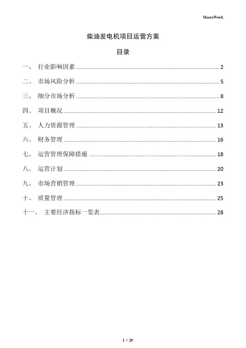 柴油发电机项目运营方案(参考模板)