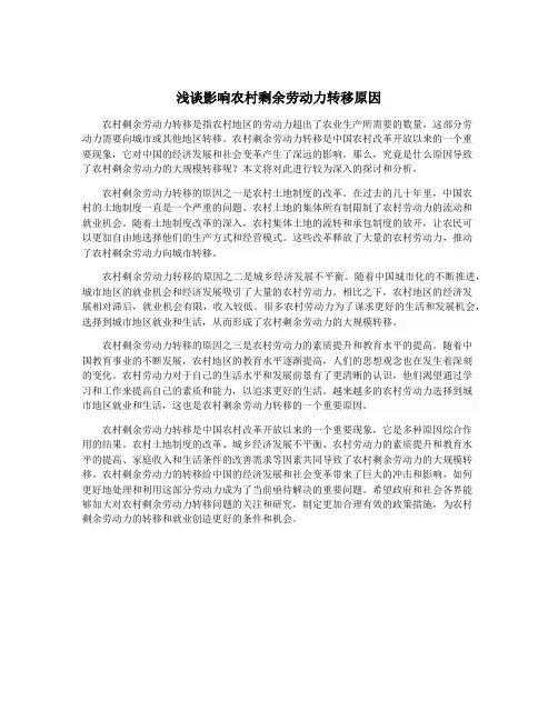 浅谈影响农村剩余劳动力转移原因